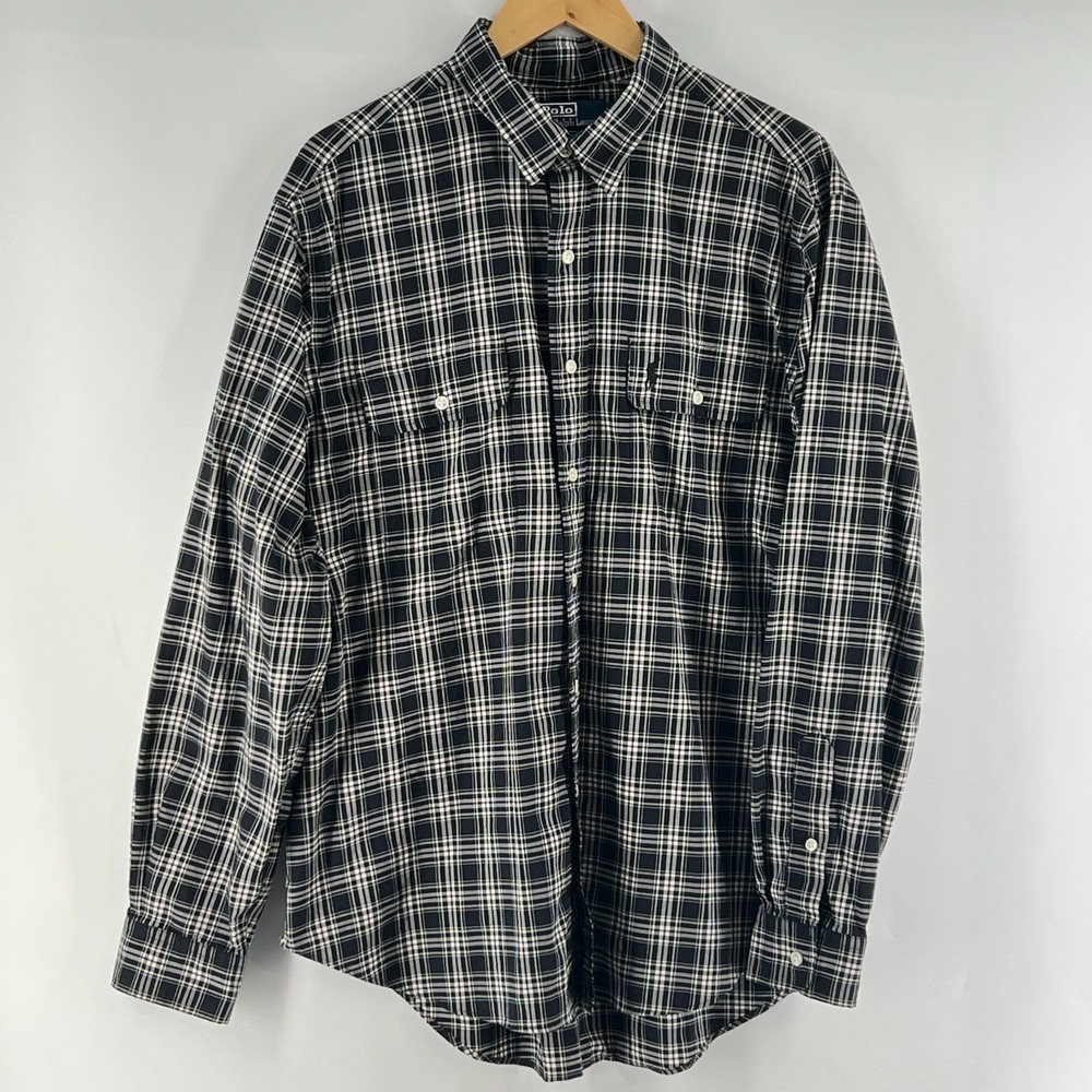 Vintage 90s Polo Ralph Lauren Shirt XL Classic Fit Plaid Y2K Button Dual Pockets